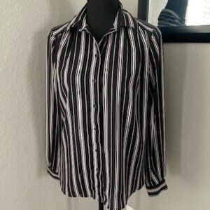 H&M Black White Striped Long Sleeve Oversized Blouse Top Sz 4